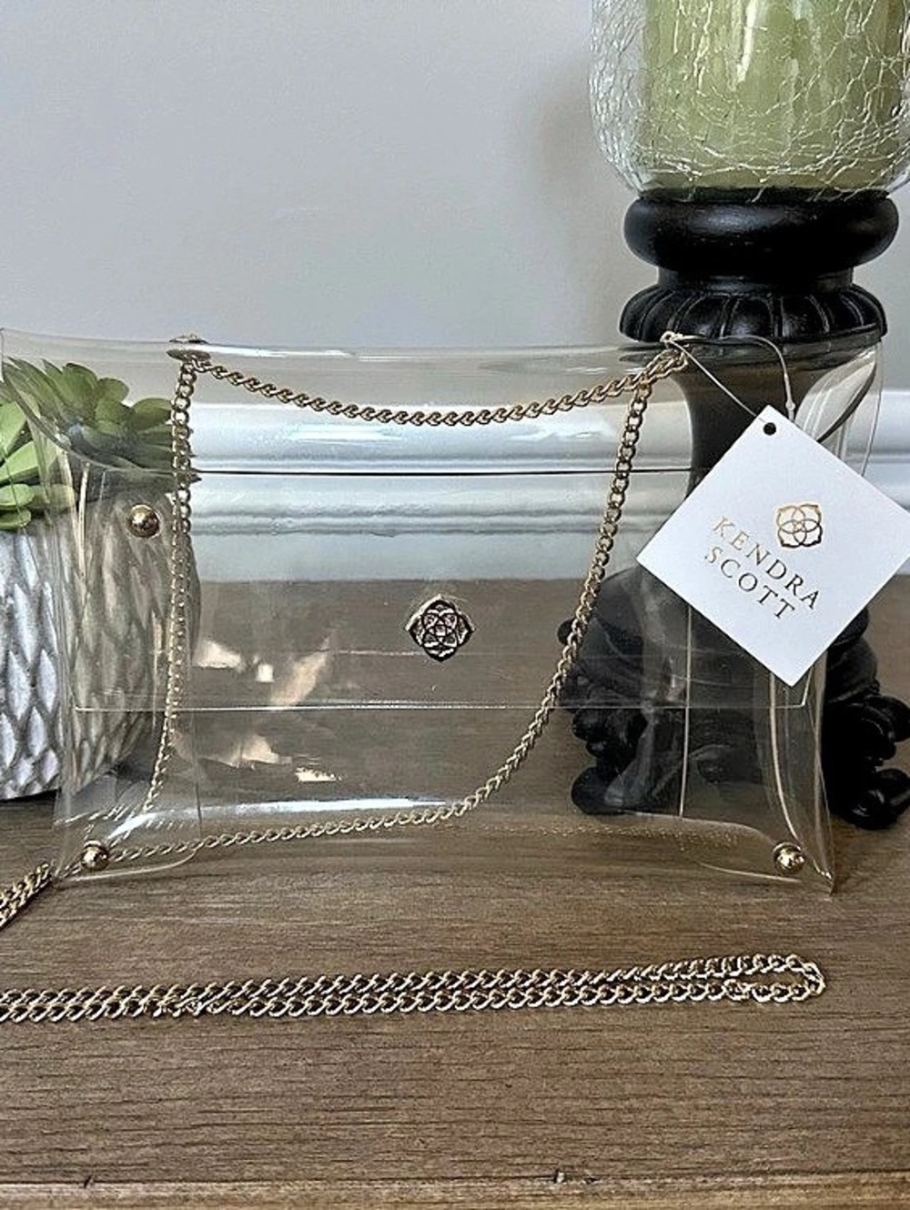 Kendra Scott Clear Crossbody Stadium Bag Gold Chain NWT